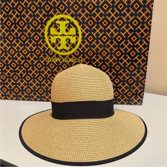 Tory Burch✨ Tan and black Sun Hat one size UPF 50+ - Picture 4 of 15